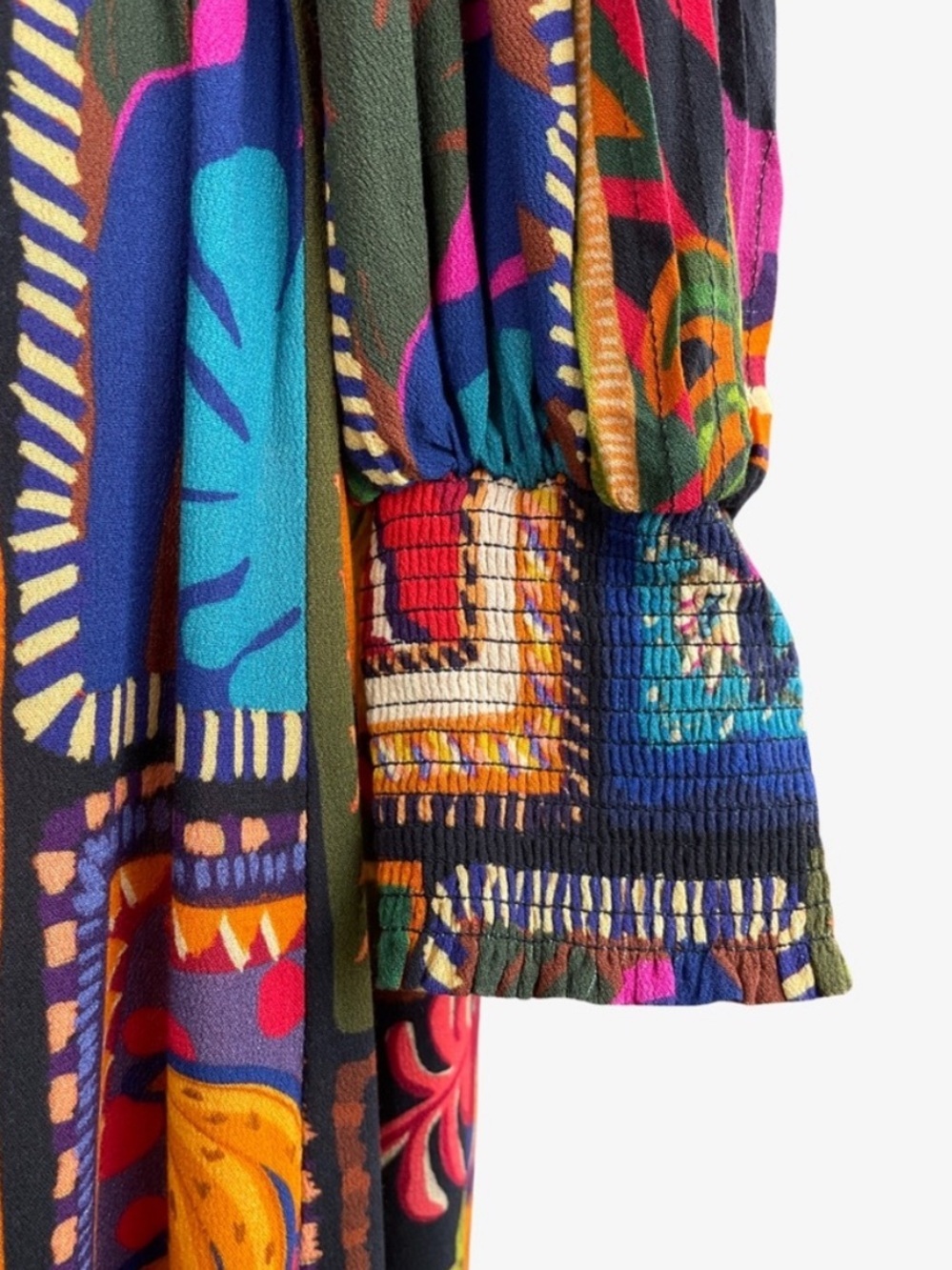Farm Rio Patchwork Tapestry Ankle Maxi Dress Size L Ruffle Boho - Picture 8 of 16